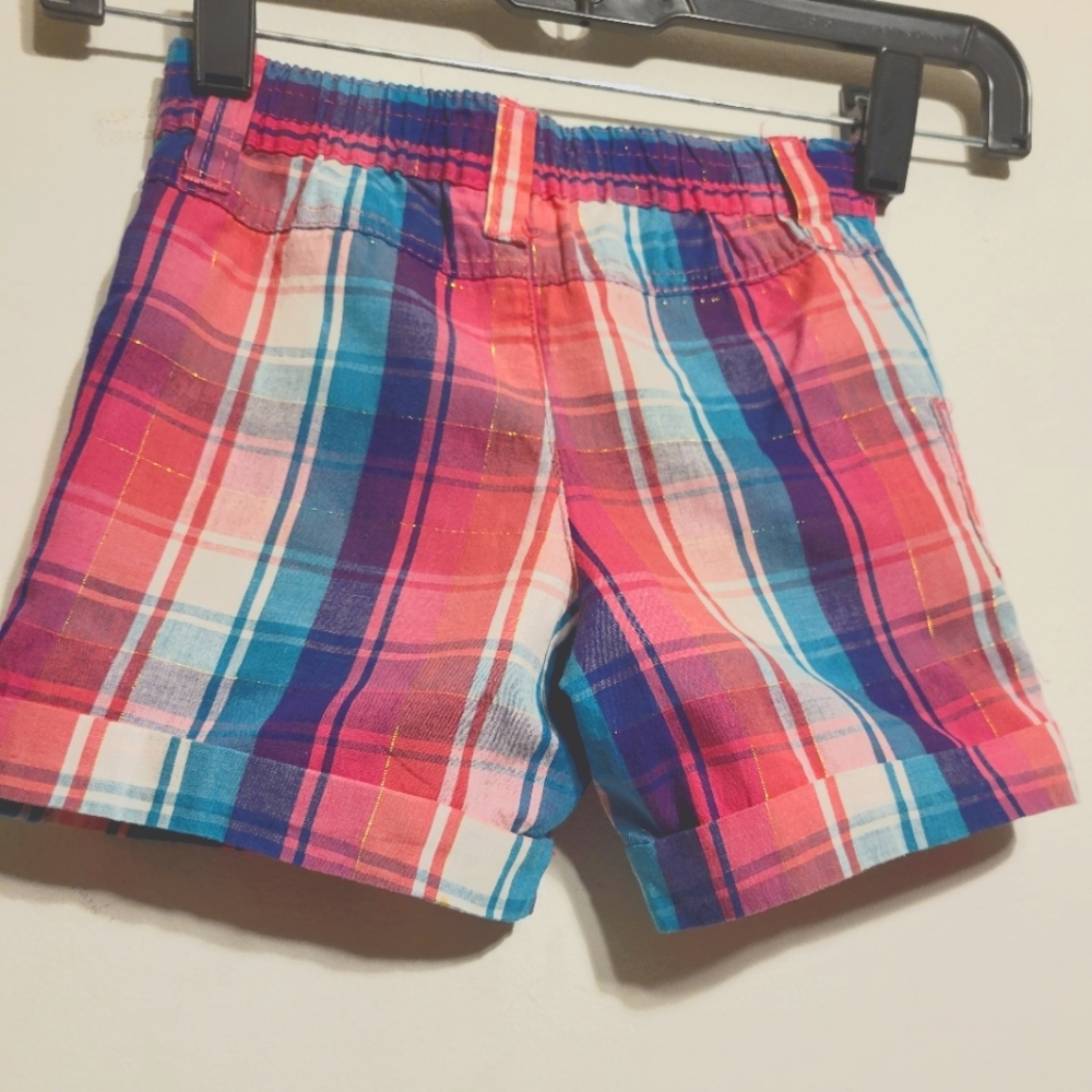 Hello Gorgeous Colorful Plaid Buttoned Pockets Kids Shorts Size 3T